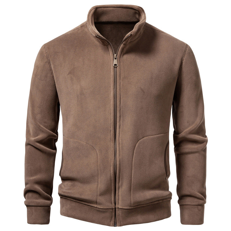 Men's Slim-Fit Fleece Jacket with Stand-Up Collar, Full-Length Zipper and Pockets Chichicherry