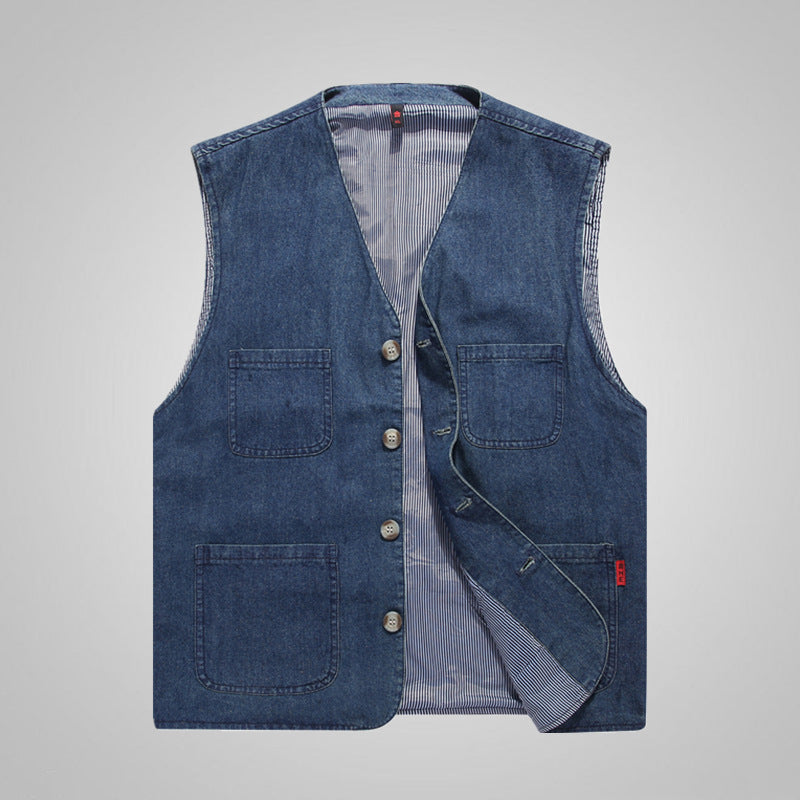 Men's Cotton Canvas Utility Vest with Striped Lining and Patch Pockets Chichicherry