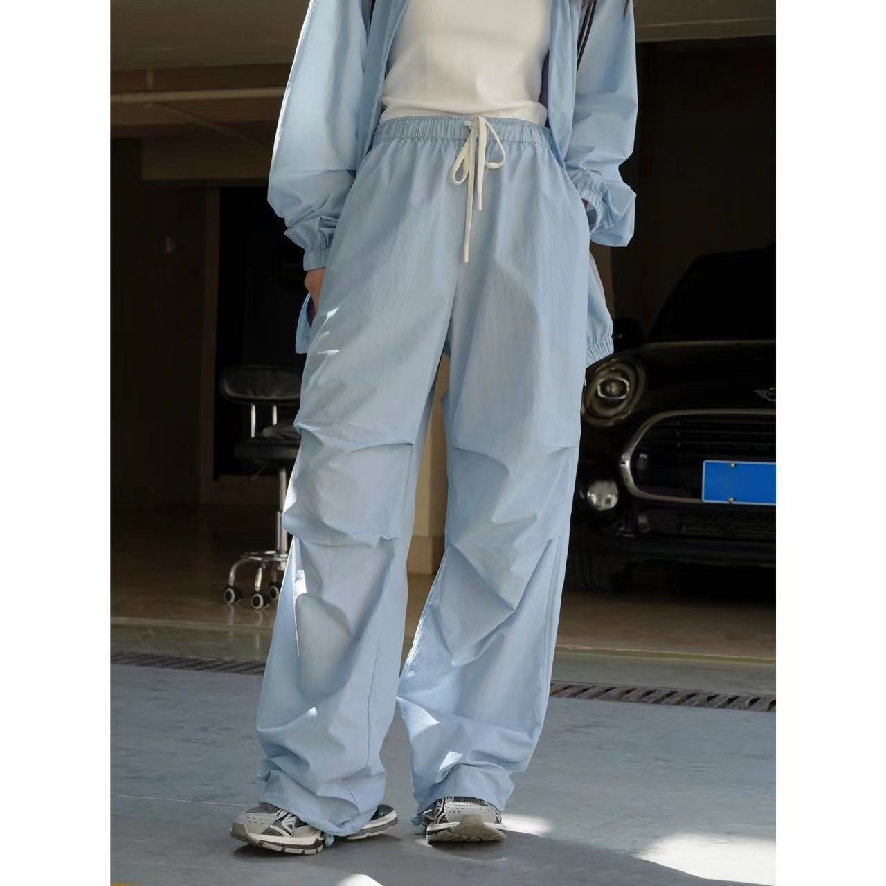 Women's Wide Nylon Lounge Pants with Drawstring and Elastic Waist Chichicherry