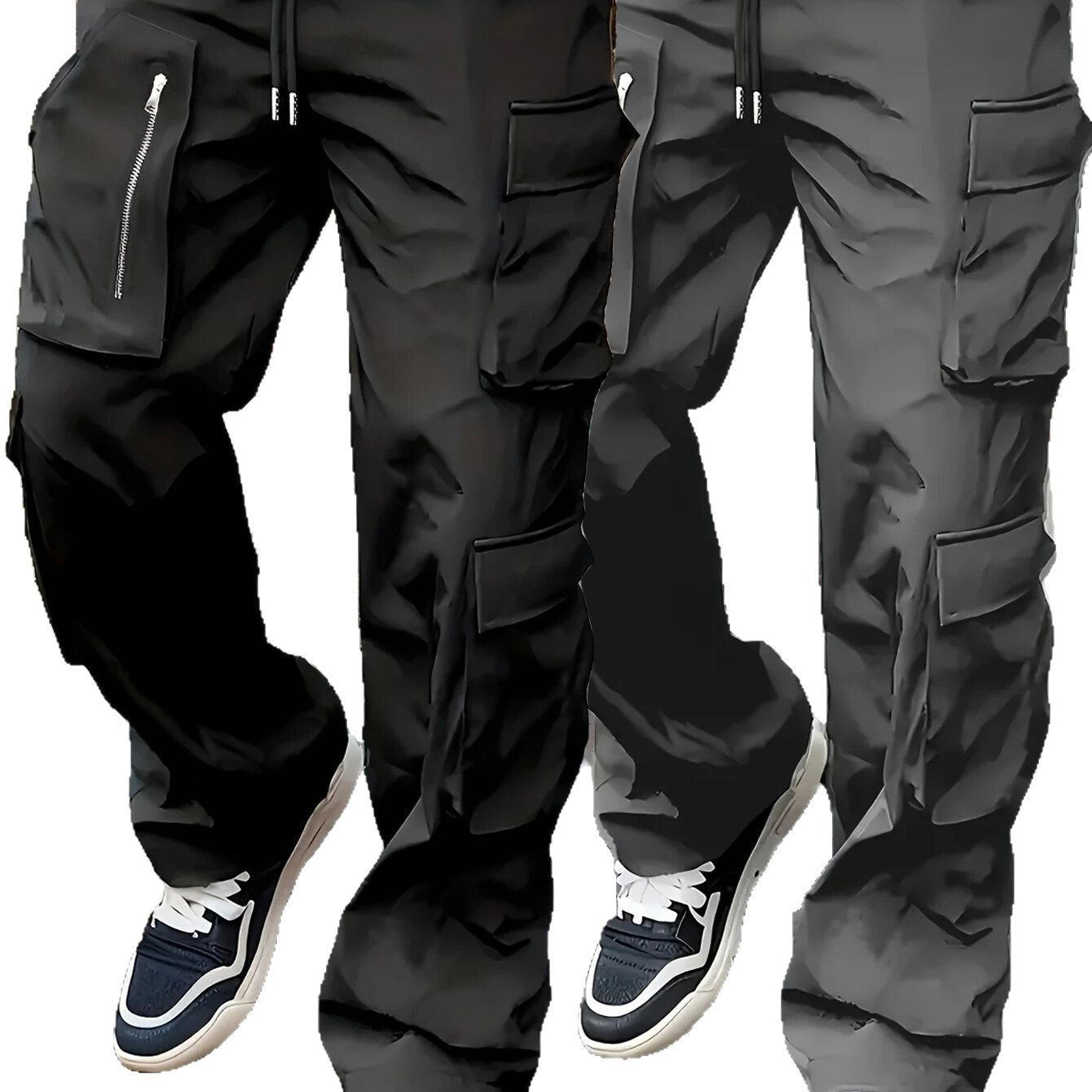 Men's loose utility cargo pants with drawstring waistband, multifunctional pockets & zip pocket Chichicherry