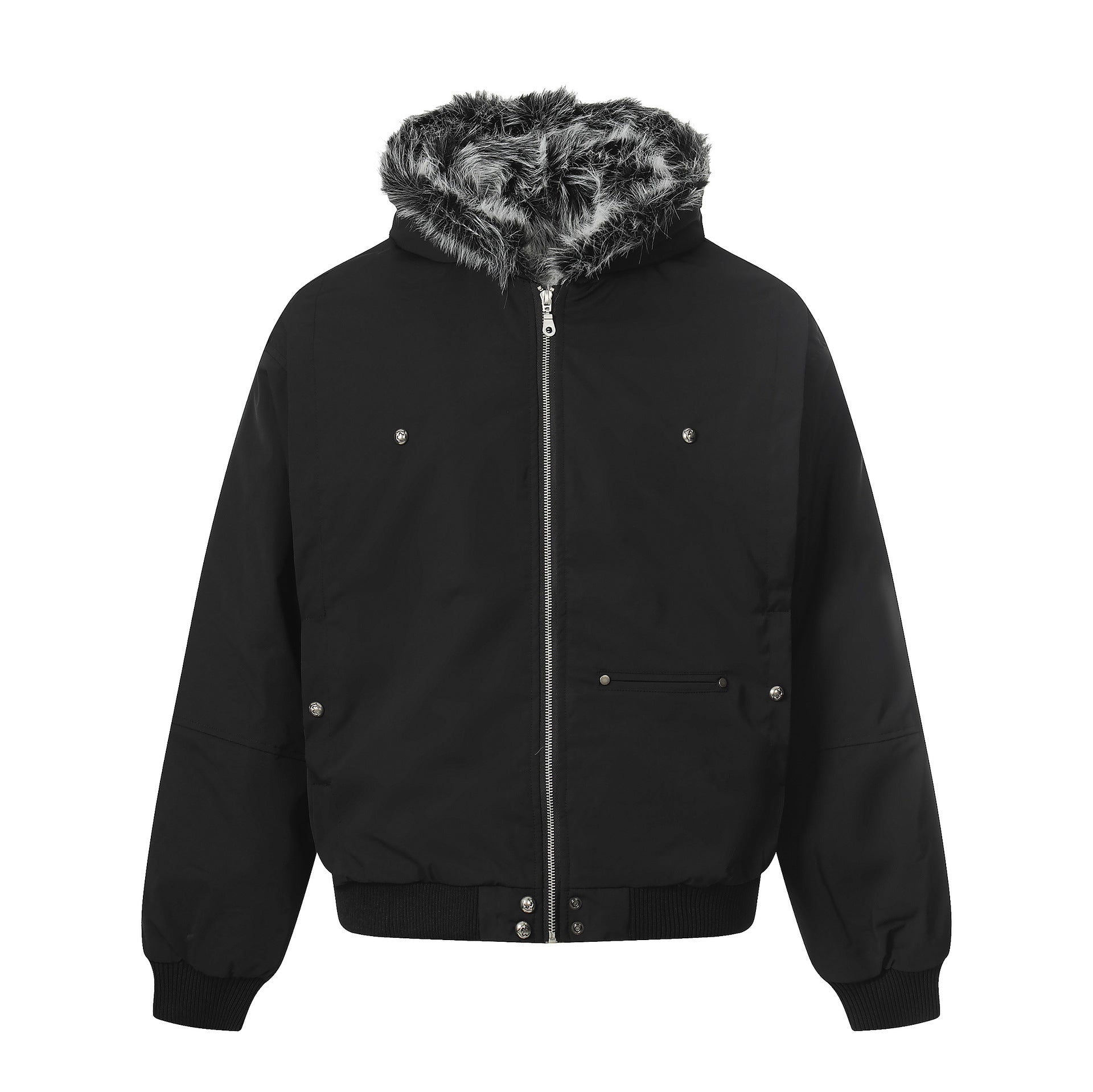 Men's Short Boxy Bomber Jacket in Aviator Look with Removable Faux Fur Collar Chichicherry