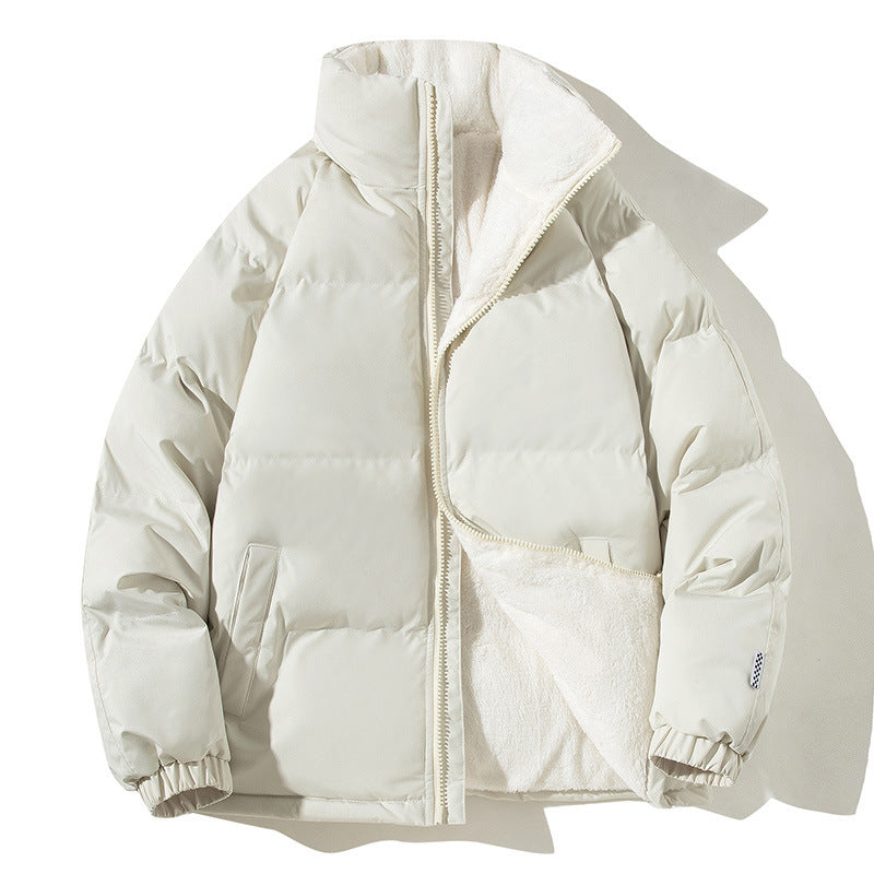 Women's Oversized Puffer Jacket with Teddy Lining, Stand Collar and Patch Pockets Chichicherry
