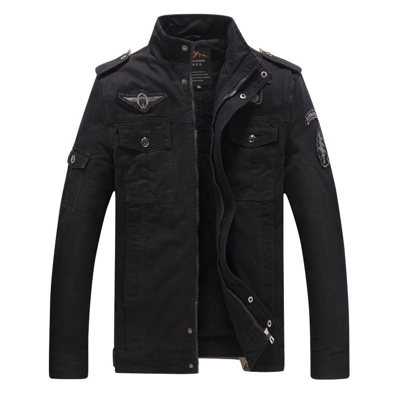 Men's field blazer in aviator look with teddy fleece lining and shoulder epaulettes Chichicherry