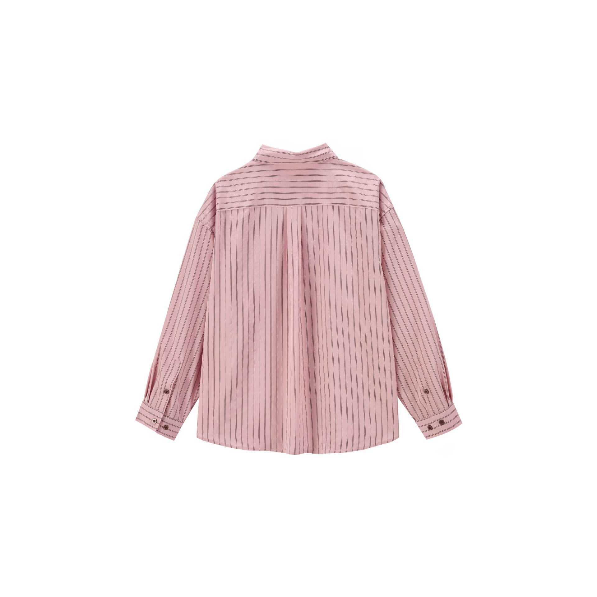 Ladies Oversize Shirt Blouse with vertical pinstripe look, chest pocket and Kent collar Chichicherry