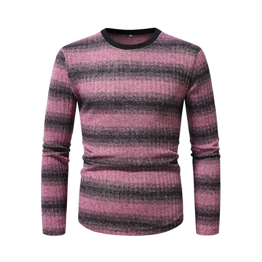 Men's Slim-Fit Fine Knit Sweater with Horizontal Gradient and Ribbed Texture Mix Chichicherry
