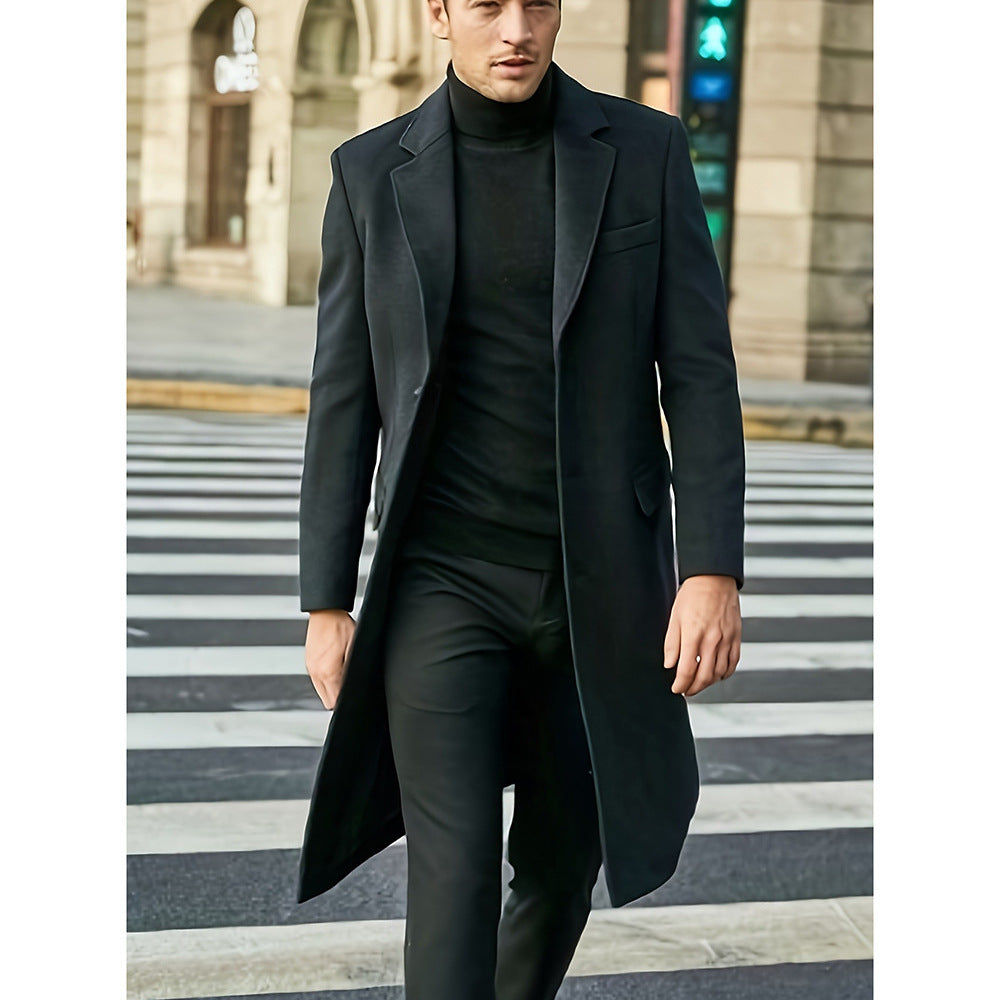 Men's Tailored Wool Blend Coat in Classic Single-Breasted Style Chichicherry