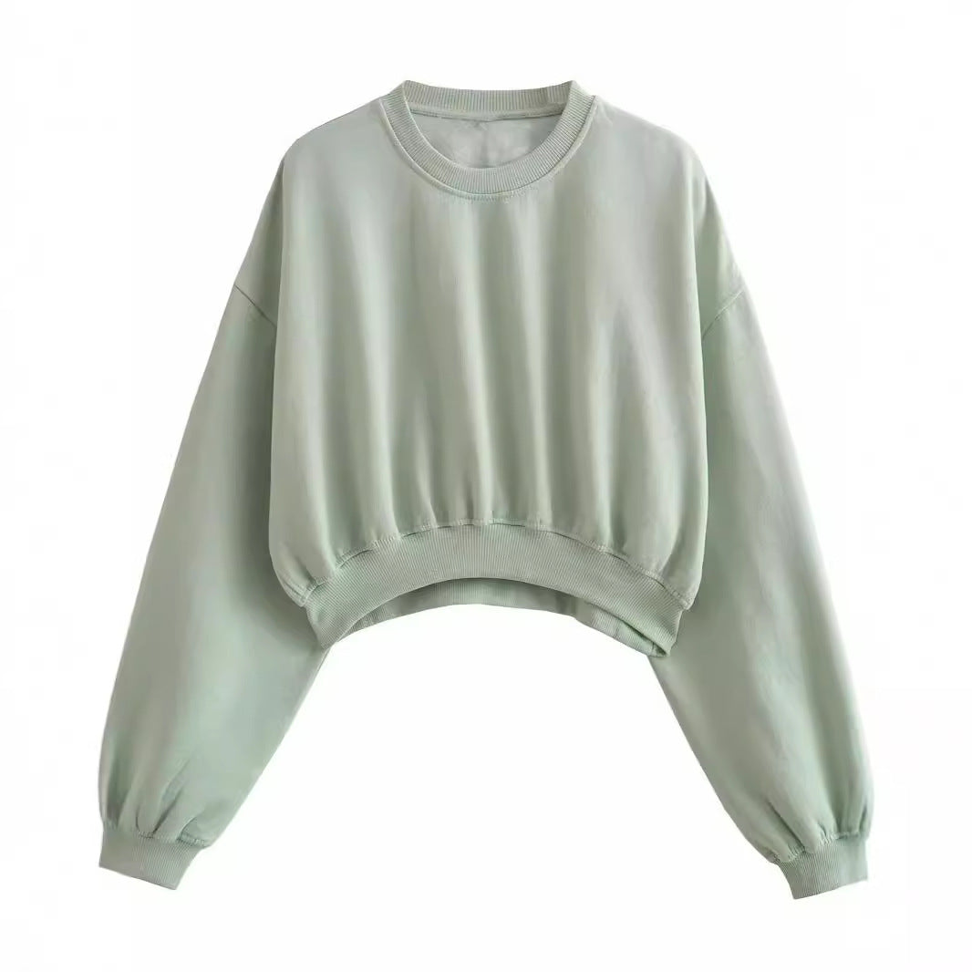 Women's Short Oversized Sweatshirt with Gathered Hem and Balloon Sleeves Chichicherry