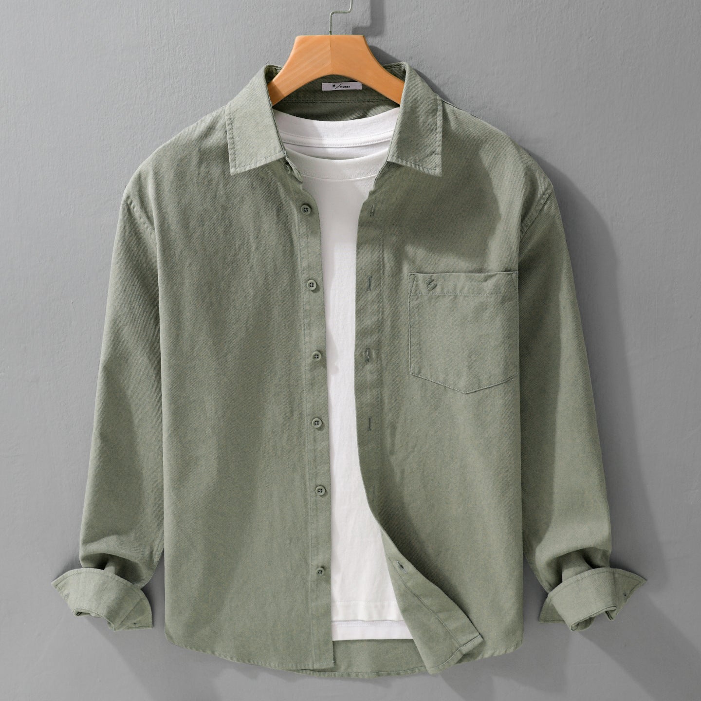 Men's shirt jacket-overshirt made of soft cotton twill in layering look with a patch chest pocket Chichicherry