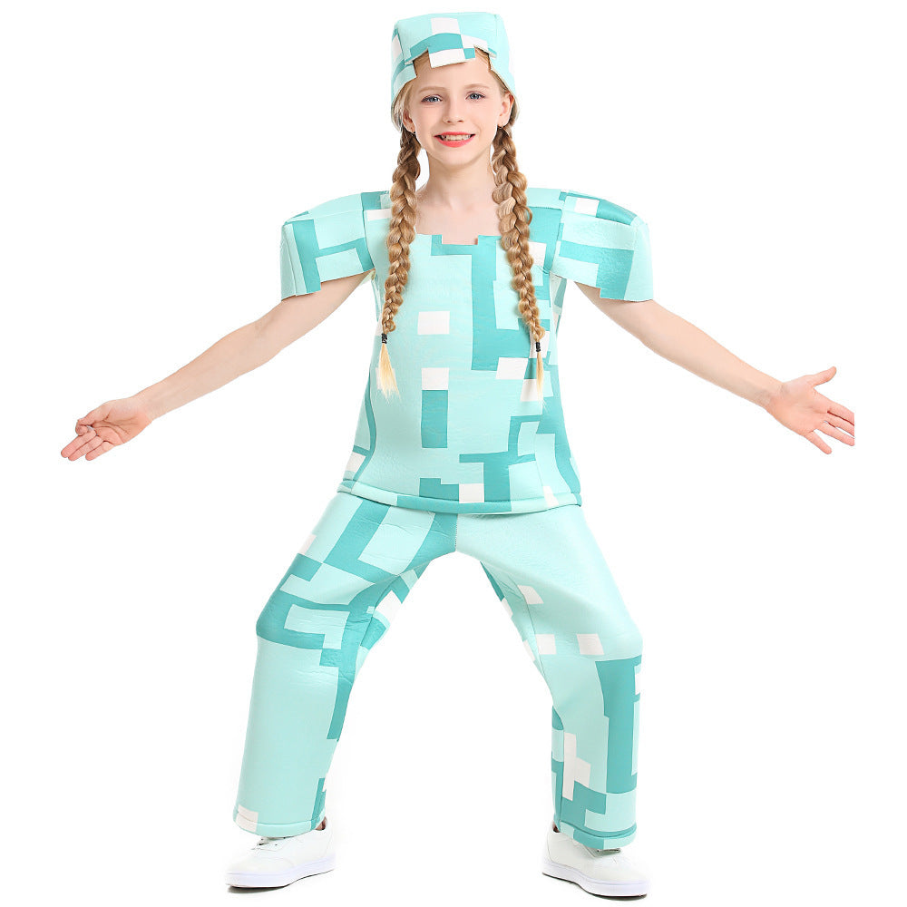 Girls Minecraft Costume with Geometric Pattern and Casual Fit Chichicherry