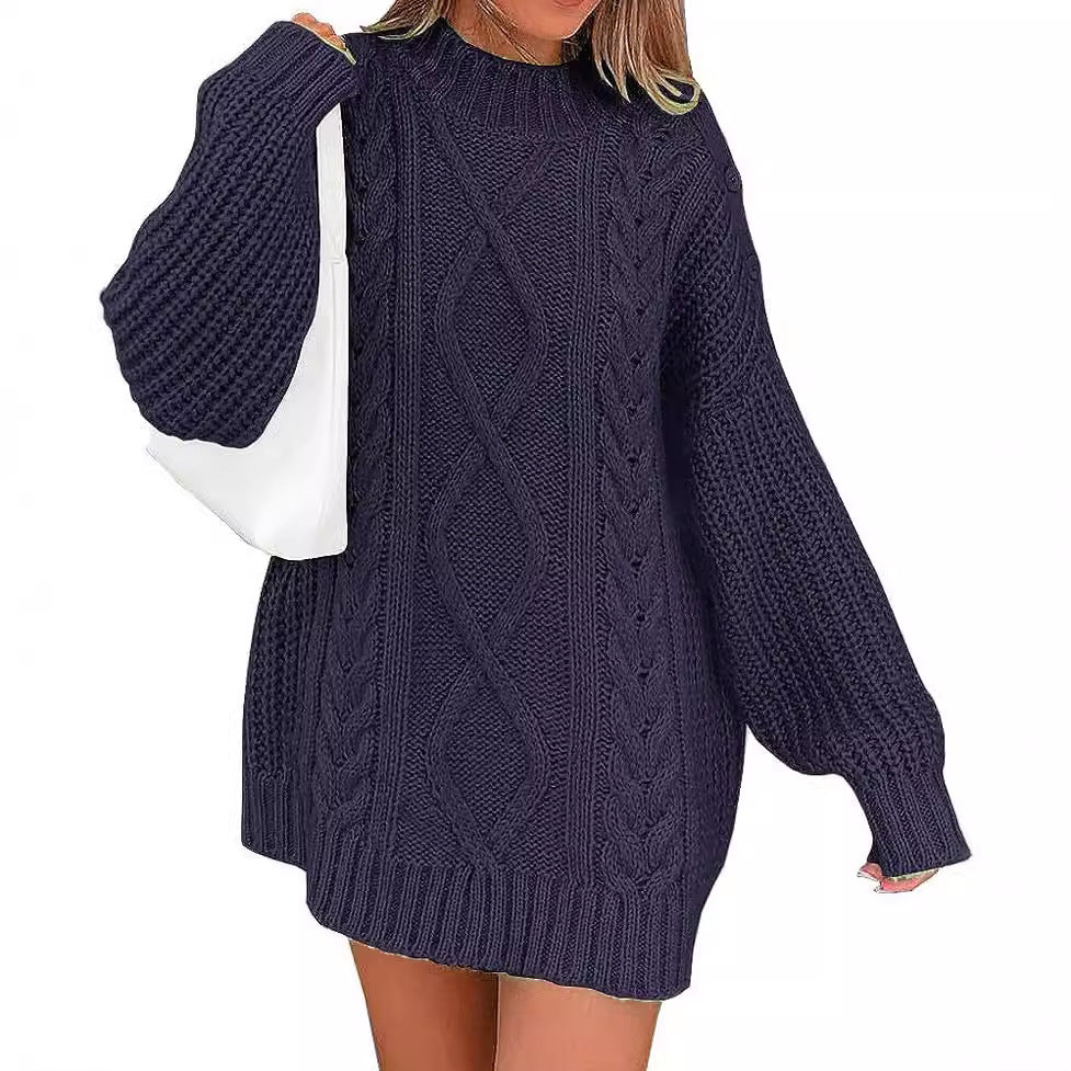 Women’s Oversized Knit Dress with Cable and Ribbed Texture Chichicherry