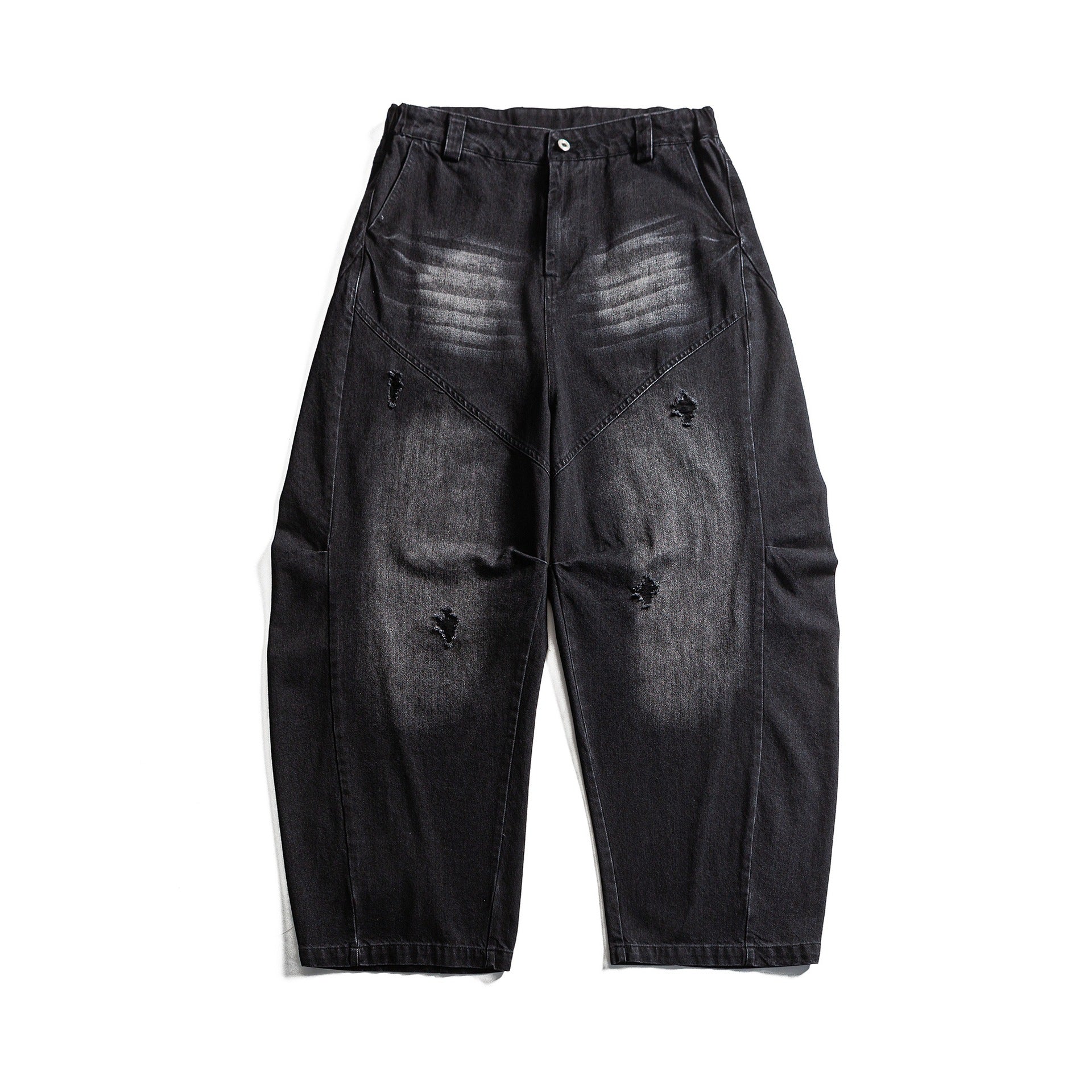 Women's high-waisted wide Denim culotte with cargo pockets, used effect and elastic hem Chichicherry