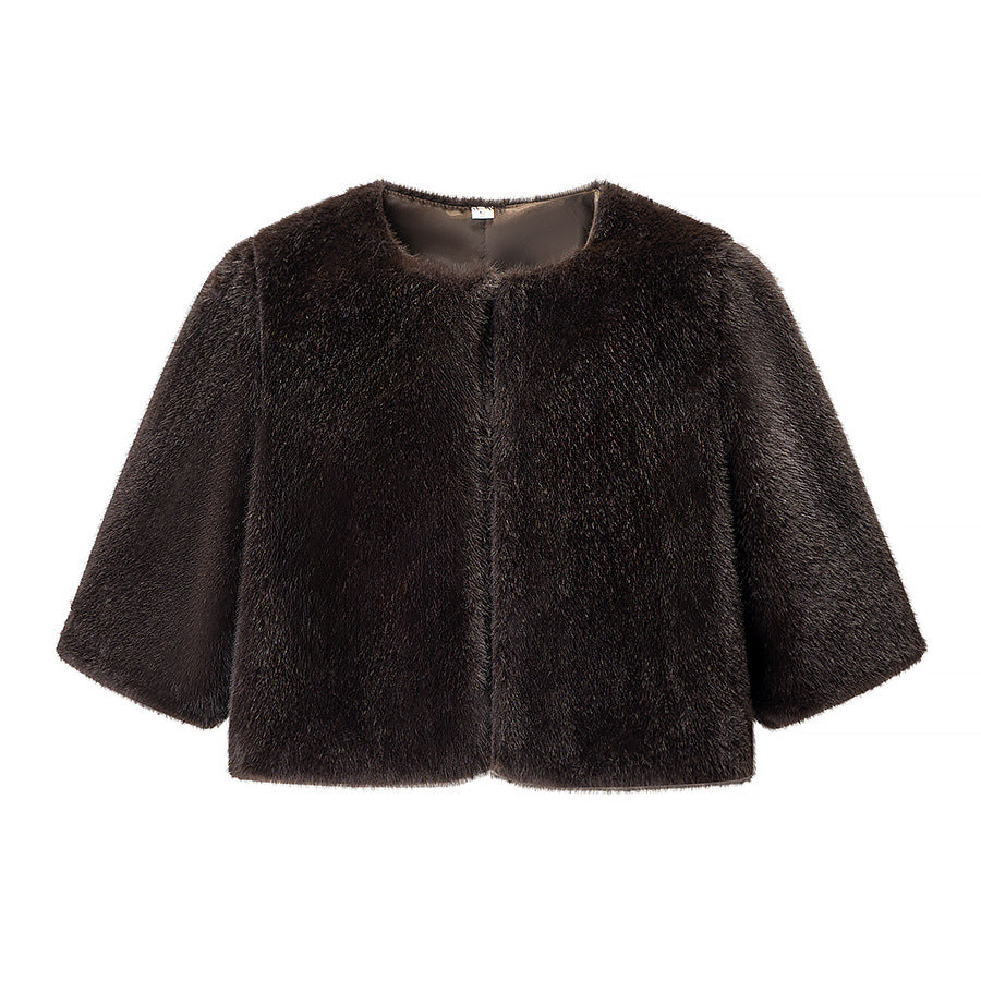 Ladies Short-Cut Faux Fur Bolero with 3/4 Sleeves Chichicherry