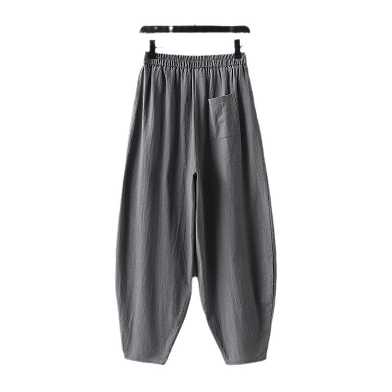 Women Lightweight Linen Harem Pants with Elastic Waistband and Narrow Tapered Ankles Chichicherry