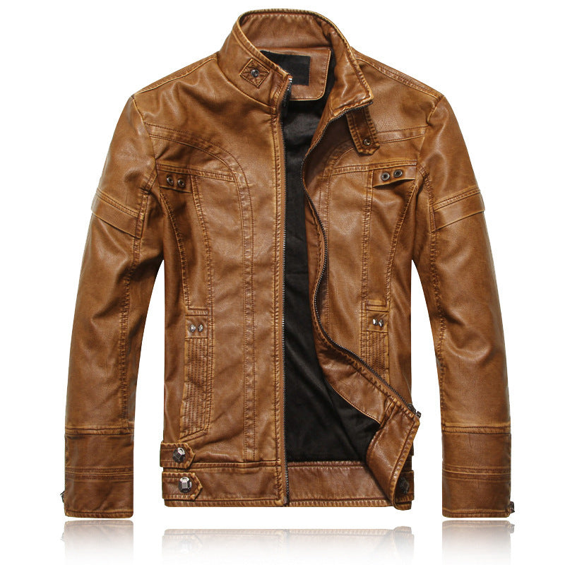 Men's leather jacket in pilot bomber style with stand-up collar and vintage look Chichicherry