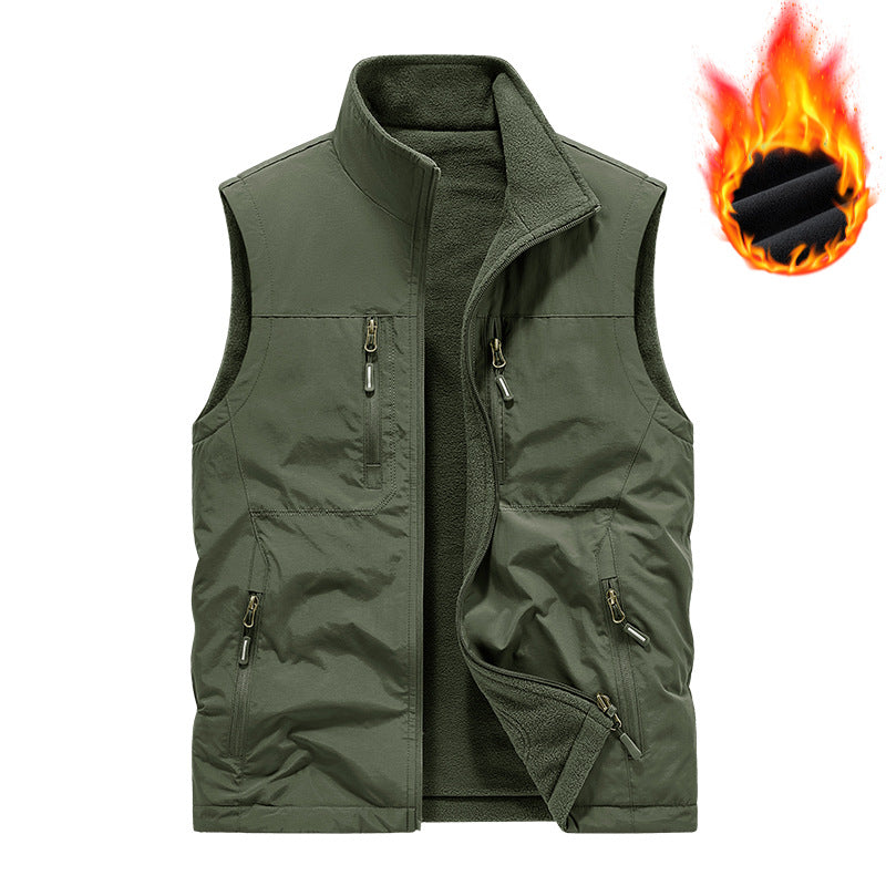 Men's Insulated Outdoor Thermal Vest with Fleece Lining, Zipper Pockets & Windproof Exterior Chichicherry