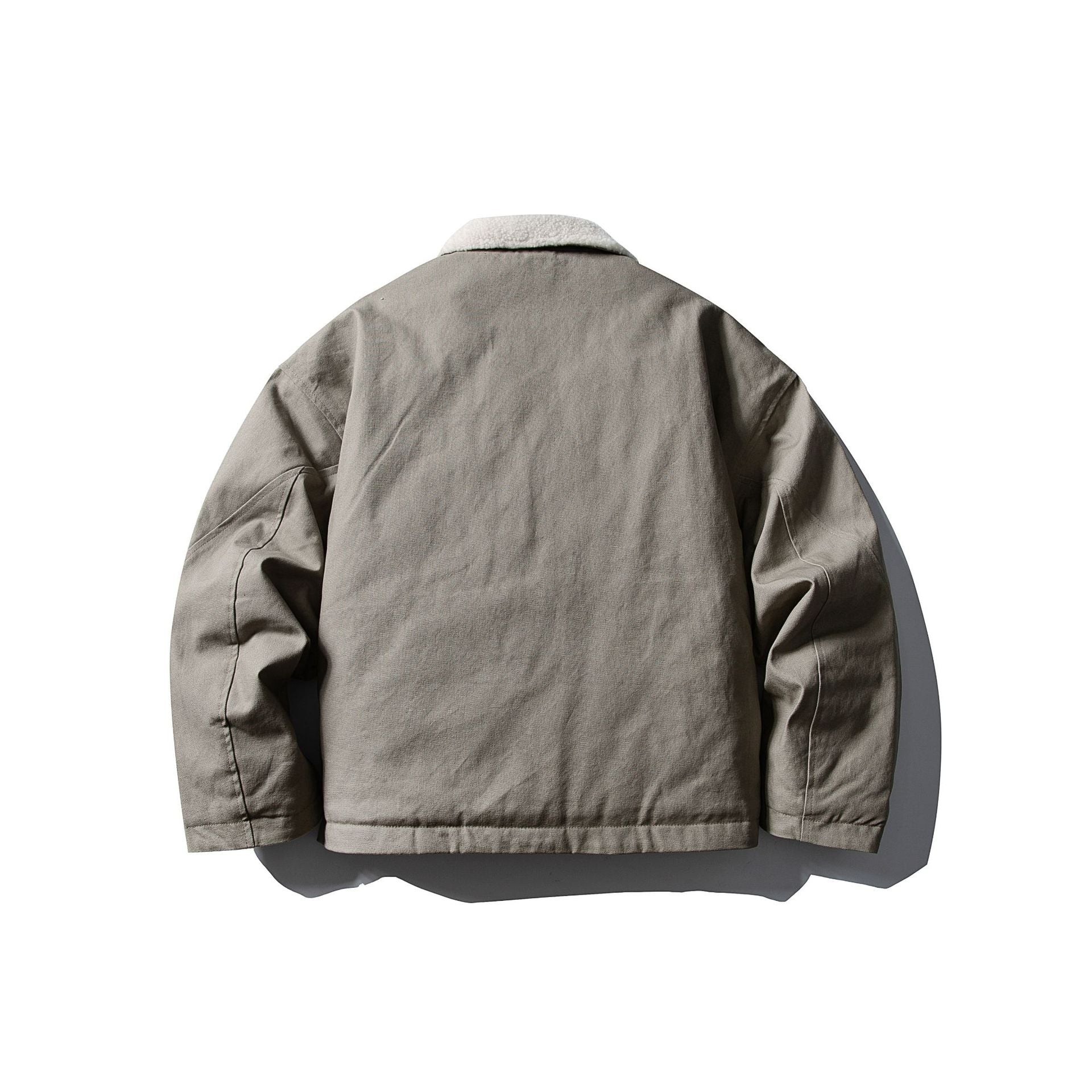 Unisex Short Canvas Field Blouson with Teddy Collar and Two-Way Zipper Chichicherry