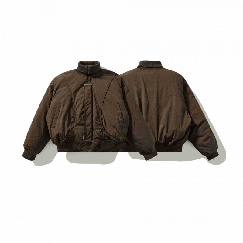 Unisex Short Cut Volume Bomber Jacket with High Ribbed Collar, Concealed Press Stud Placket and Rounded Flap Pockets Chichicherry