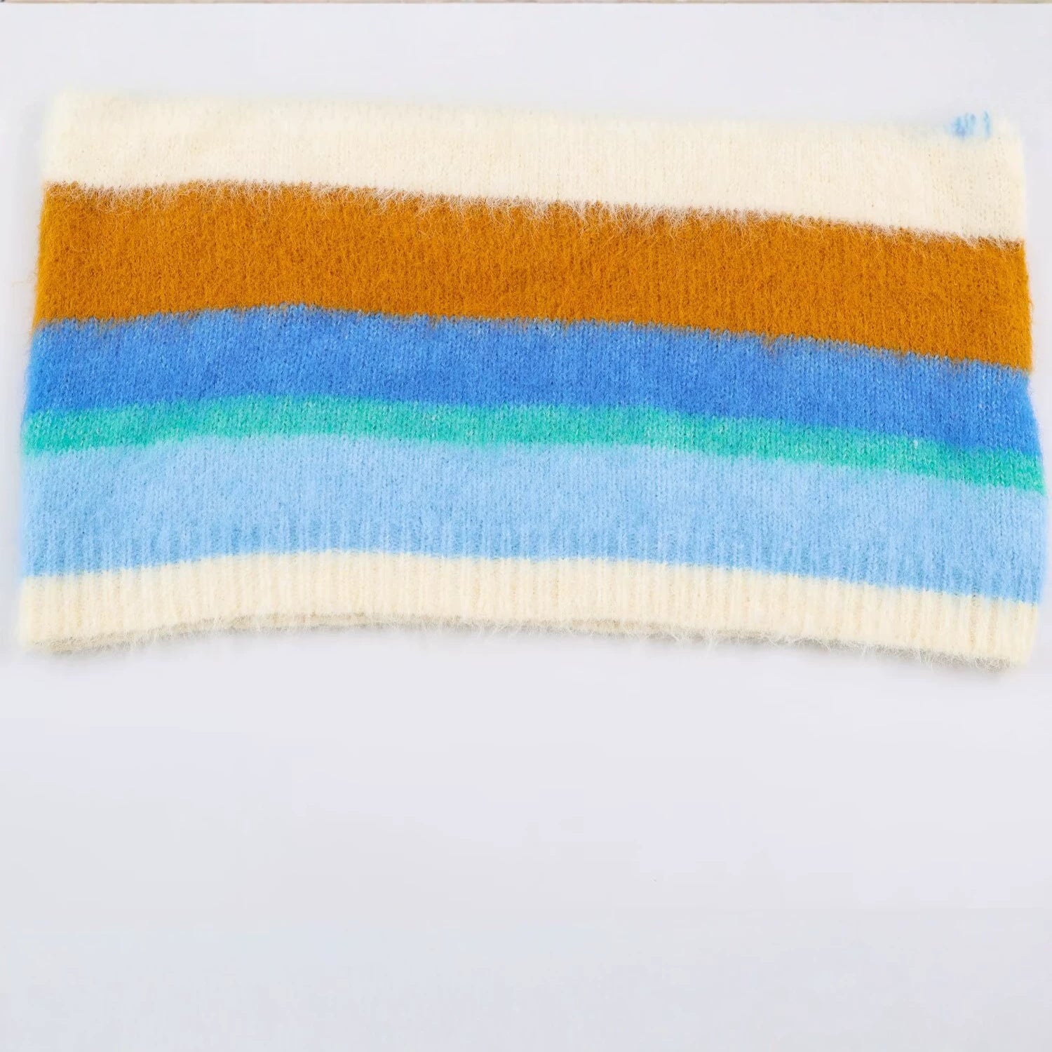 Women's Oversize Mohair-Look Striped Sweater with Round Neckline Chichicherry
