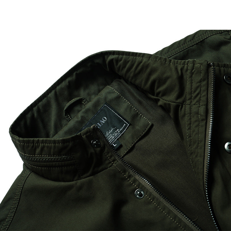 Men's Canvas Field Jacket in Bomber Style with Stand-up Collar, Flap Pockets and Elastic Cuffs Chichicherry