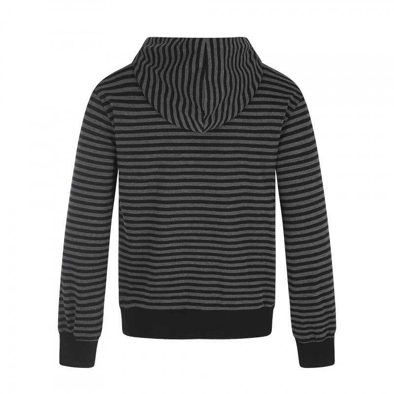 Unisex Striped Hooded Zip Jacket in Double-Breasted Look with Metal Buttons Chichicherry