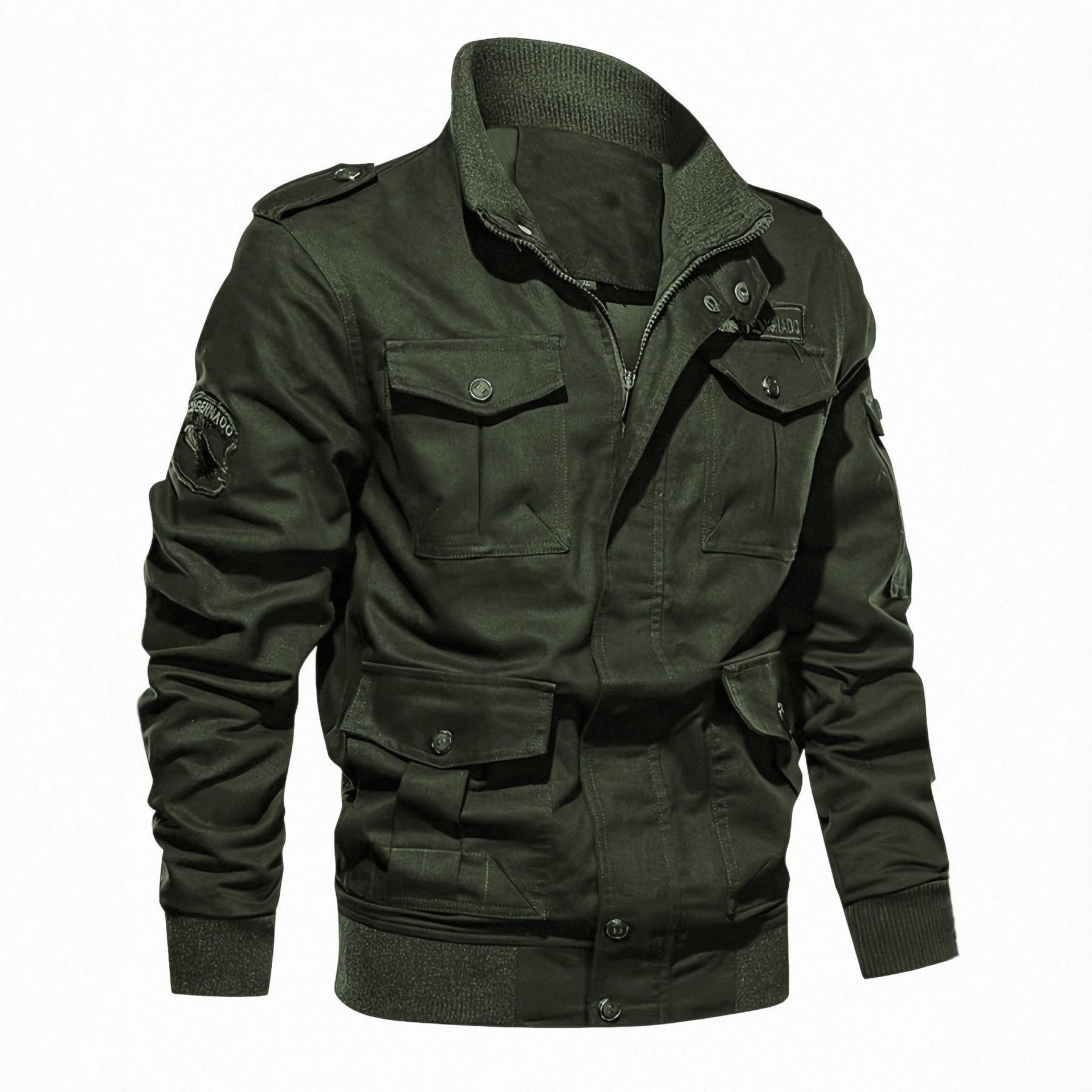 Men's field jacket in military style with multiple pockets and knit collar Chichicherry