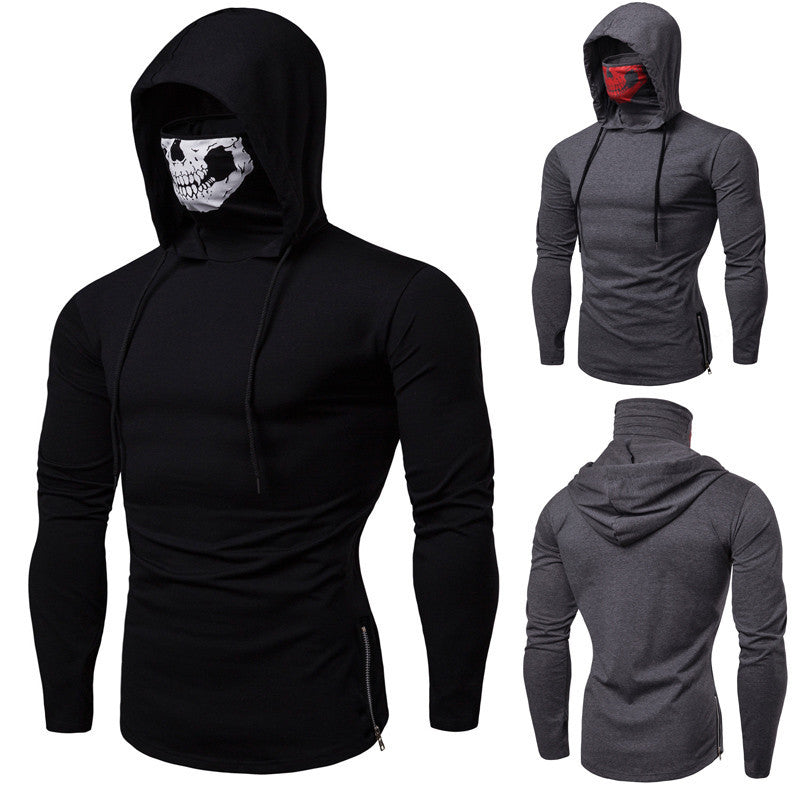 Men's Slim-Fit Hoodie with Integrated Skull Face Mask Chichicherry