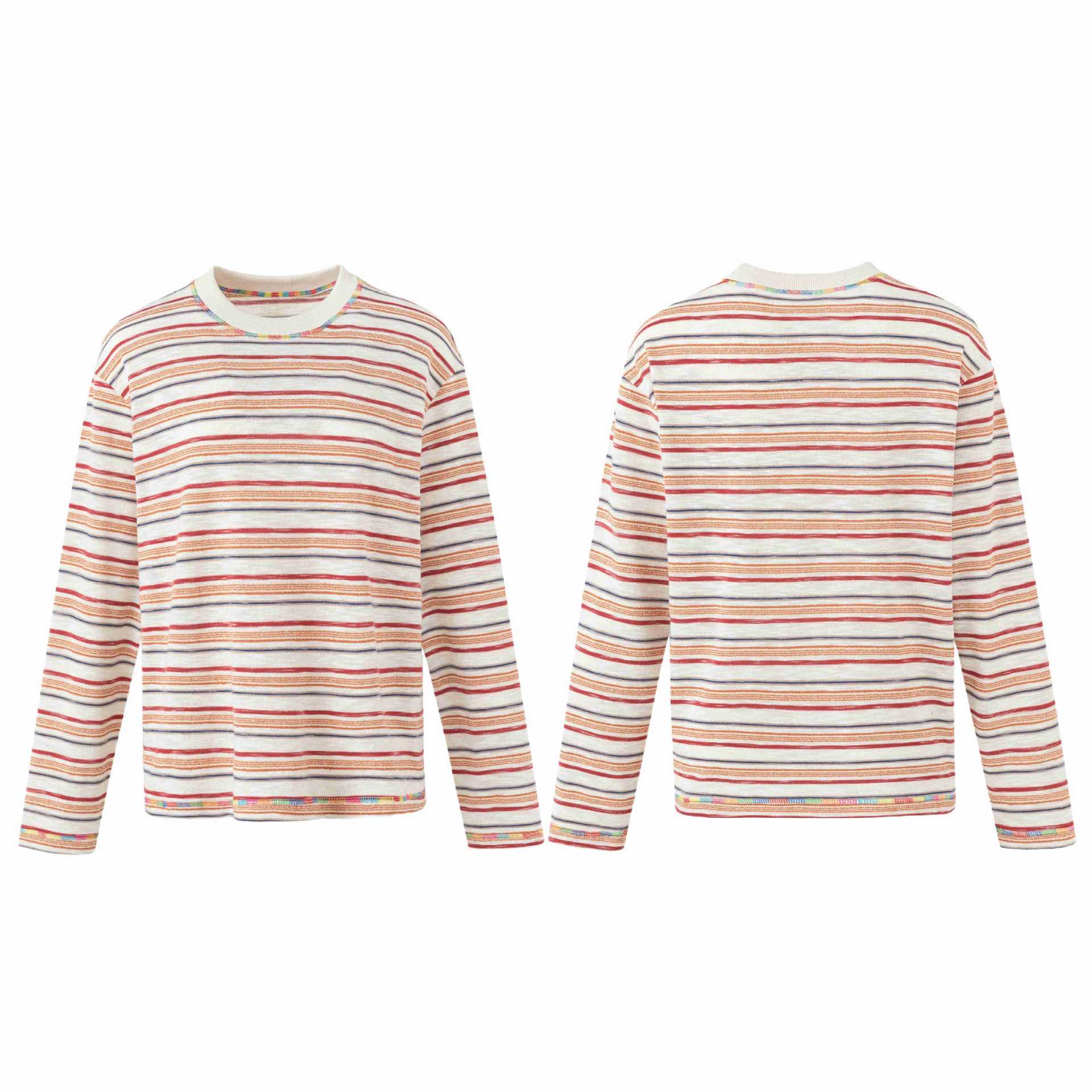 Women's Lightweight Striped Long Sleeve Knit Top with Round Neck