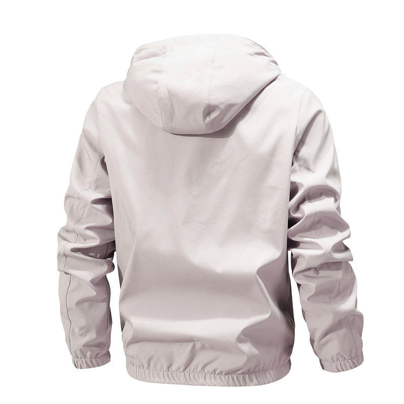 Men's Lightweight Outdoor Softshell Jacket with Hood, Water Repellent Membrane and Zipper Pockets Chichicherry