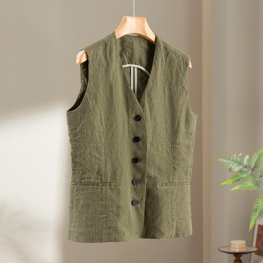 Ladies Tailored Cord Waistcoat with V-Neck and Patch Pockets Chichicherry