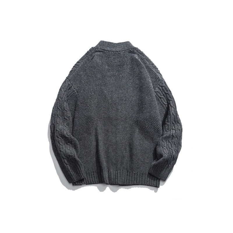 Unisex Oversized Knit Cardigan with Cable Pattern, V-Neck and Patch Pockets Chichicherry
