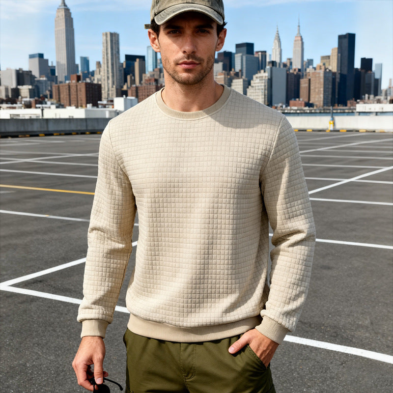 Men's textured waffle knit sweater made of cotton blend with round neckline Chichicherry