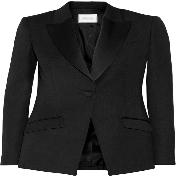 Women's Tailored Single-Button Blazer with Satin Trim and Contoured Seam Design Chichicherry