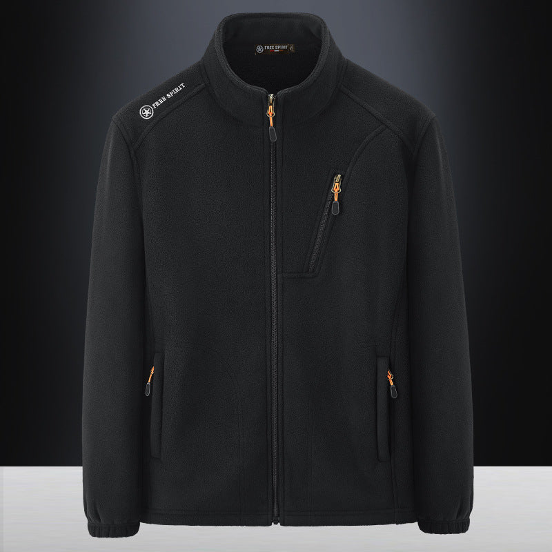 Men's Warm Microfleece Outdoor Jacket with Chest Zipper, Side Pockets and Stand-Up Collar Chichicherry