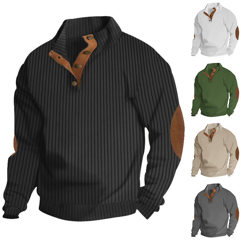 Men's chunky knit turtleneck with cable pattern, stand-up collar and leather elbow patches Chichicherry