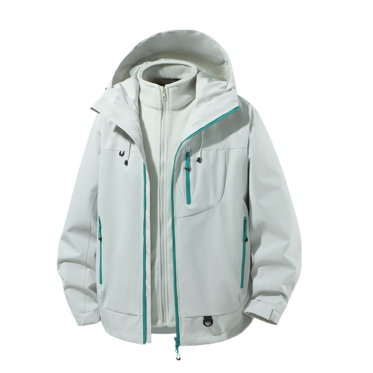 Men's two-piece waterproof softshell parka with removable fleece inner jacket, adjustable hood, and multifunctional pockets Chichicherry