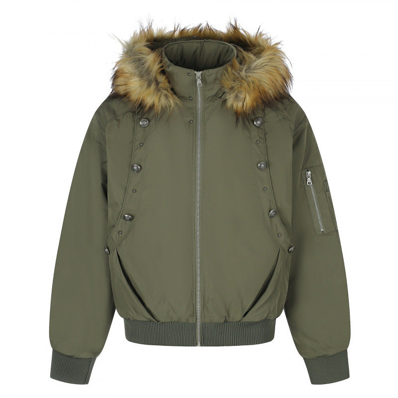 Women Padded Bomber Jacket with Hood and Faux Fur Collar Quilted Winter Jacket Chichicherry