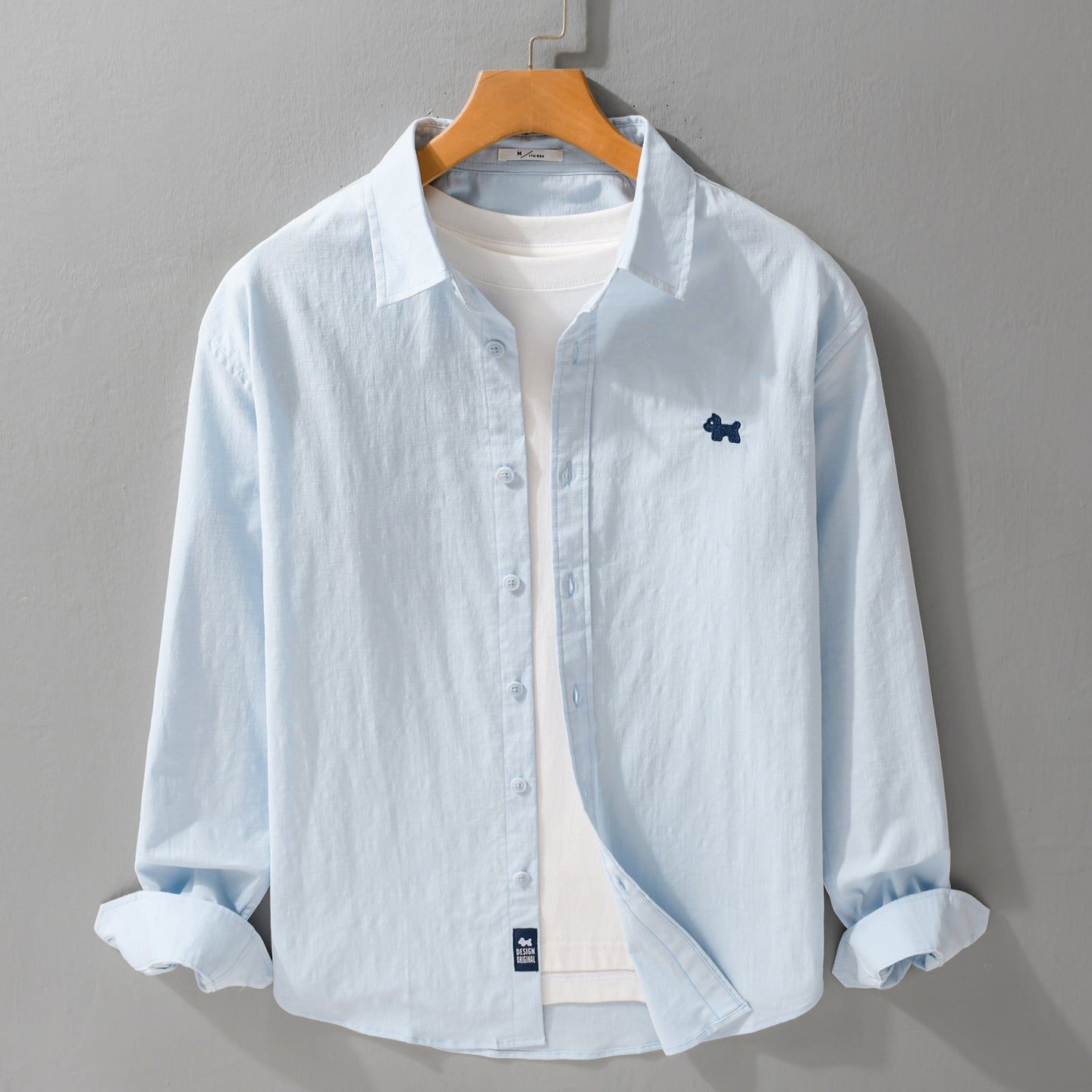 Men's Lightweight Cotton Layering Shirt with Integrated T-Shirt Insert and Dog Embroidery Chichicherry