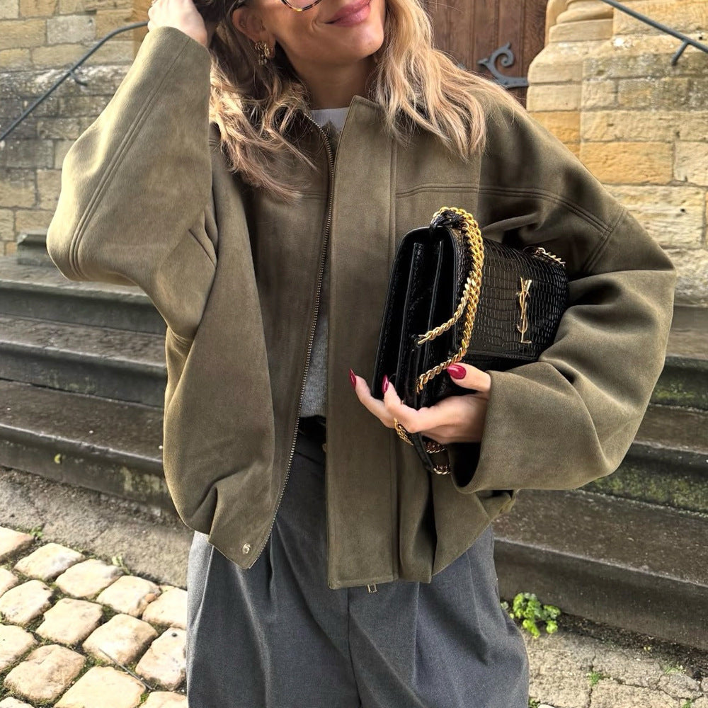 Women’s Oversized Cropped Jacket with Balloon Hem and Shoulder Cutouts Chichicherry