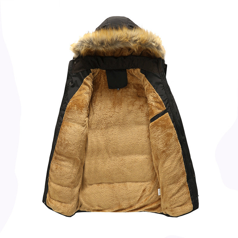 Men's longer quilted thermal parka with removable faux fur hood and teddy fleece lining Chichicherry