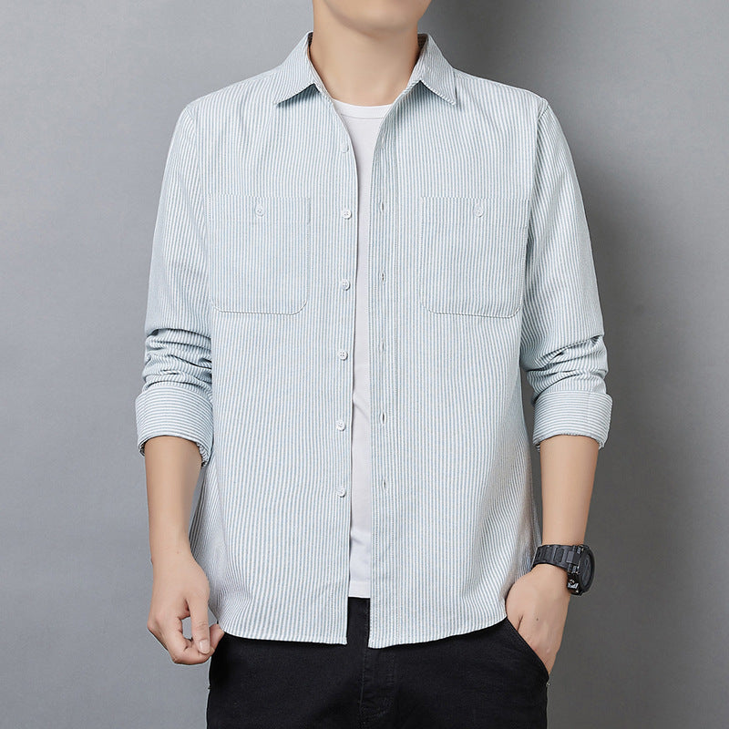Men's Striped Long Sleeve Shirt made of Cotton Blend with Chest Pockets and Casual Cut Chichicherry