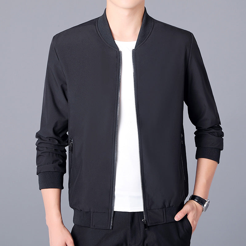 Men's Lightweight Casual Bomber Jacket made of Microfiber with Two-Way Zipper and Ribbed Cuffs Chichicherry