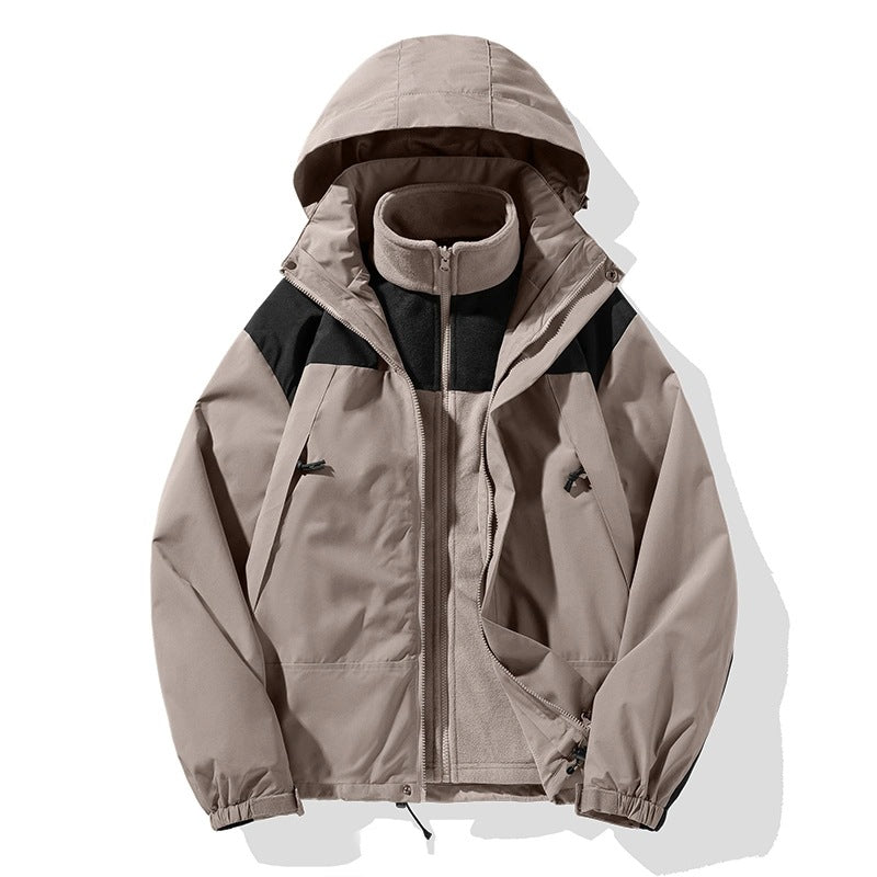 Men's Two-Piece Softshell Set with Removable Fleece Inner Layer and Adjustable Hood Chichicherry