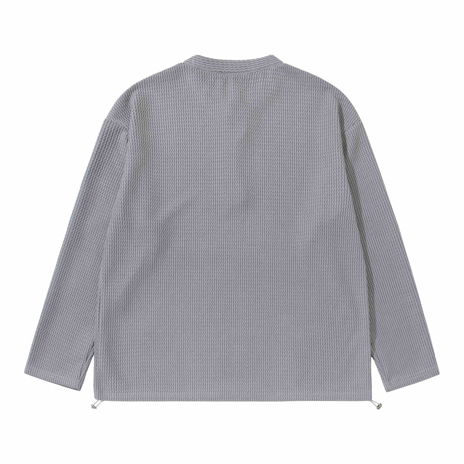 Unisex Waffle Knit Henley Pullover with Drawstring Hem Chichicherry