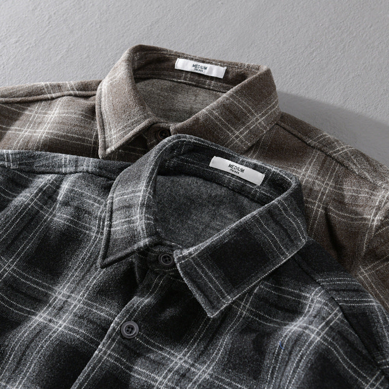 Men's Checkered Flannel Overshirt with Chest Pocket and Relaxed Fit Chichicherry