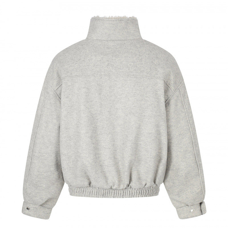 Ladies Short Wool Blend Flight Style Blouson with Teddy Lining and Patch Pockets Chichicherry