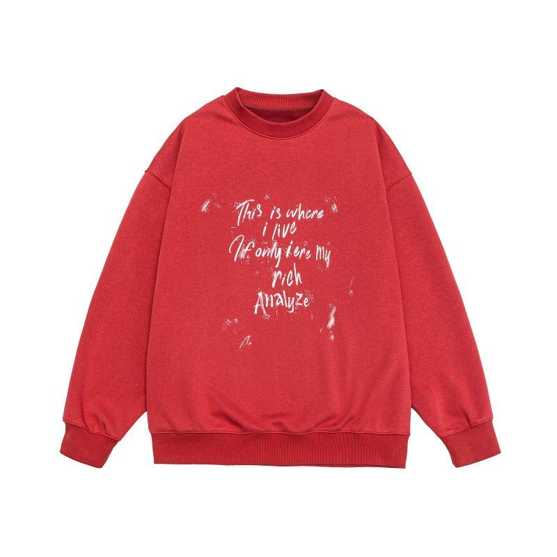 Unisex Loose Oversized Sweatshirt with Worn Script Print, Ribbed Cuffs, and Relaxed Fit Chichicherry
