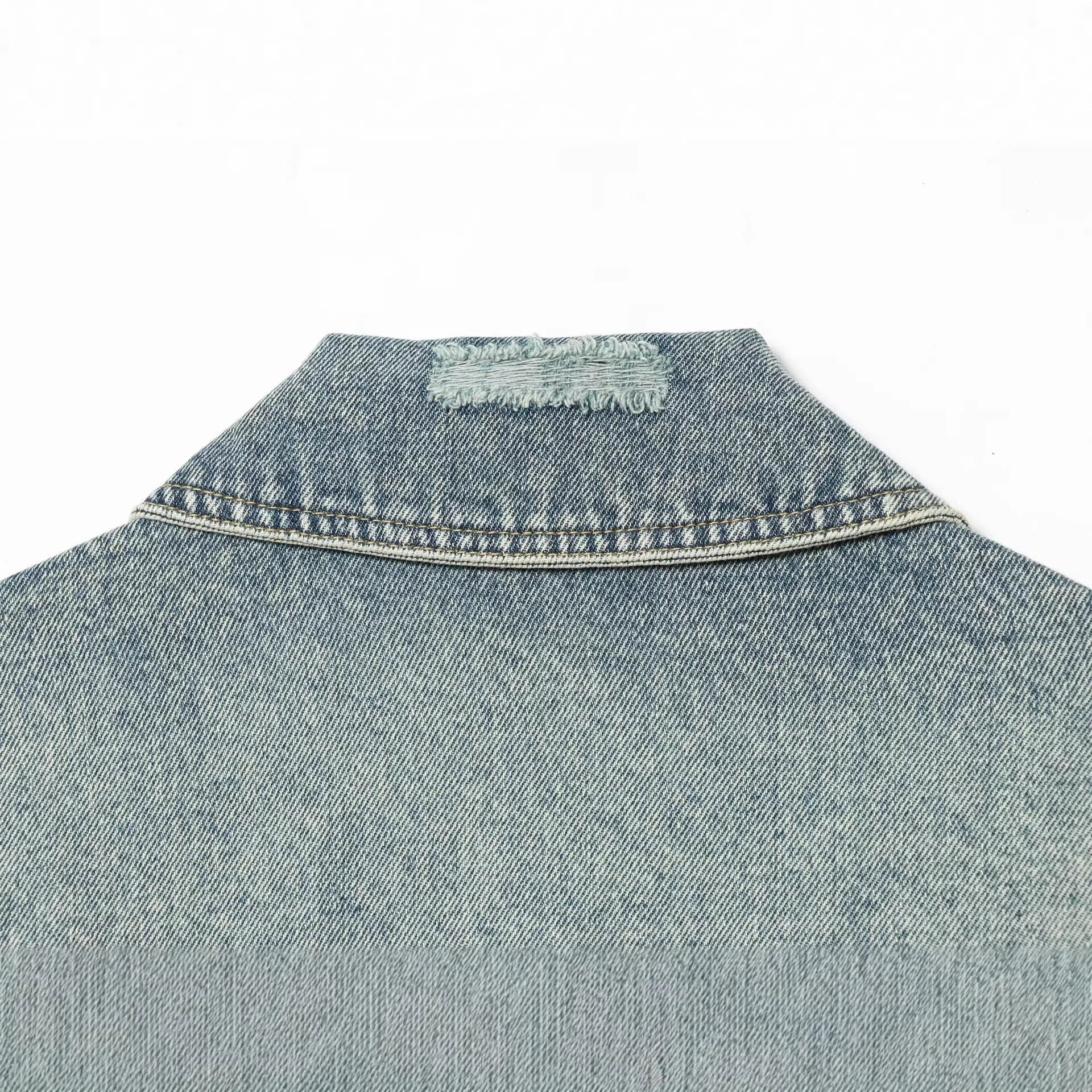 Women's Oversized Denim Jacket in Vintage Washed Look with Chest Flap Pockets Chichicherry
