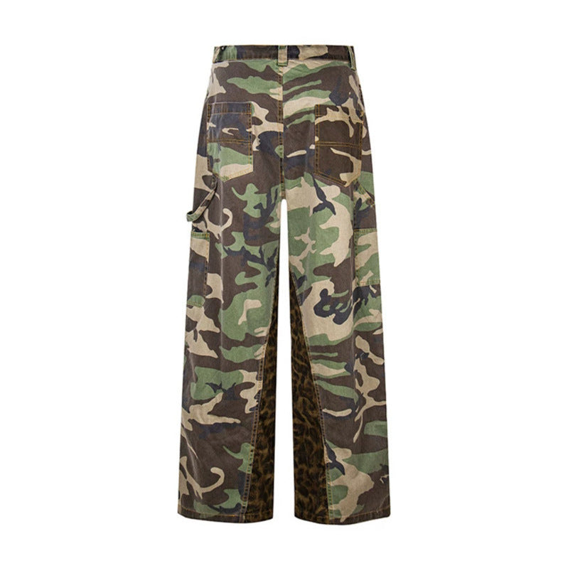 Ladies Wide Cargo Culotte Pants with Camouflage Print and Leopard Detail Chichicherry