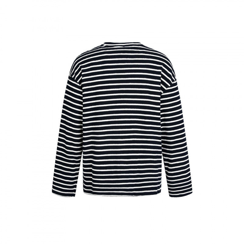 Unisex Maritime Striped Knit Shirt with Loose Fit and Round Neck Chichicherry