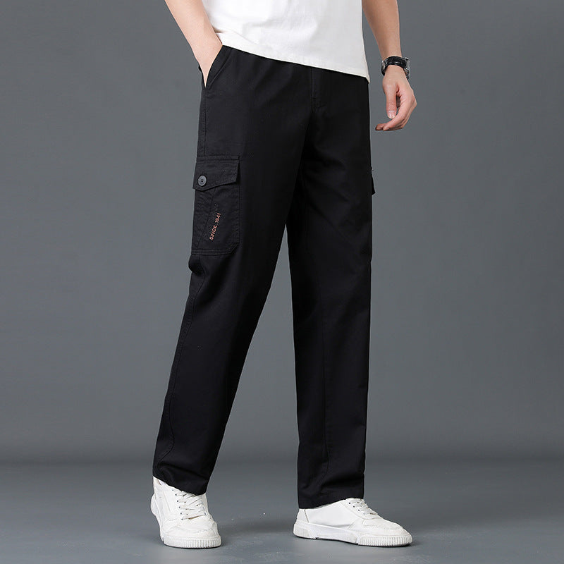 Men's Lightweight Cotton Utility Cargo Pants with Elastic Waistband and Straight Leg Chichicherry